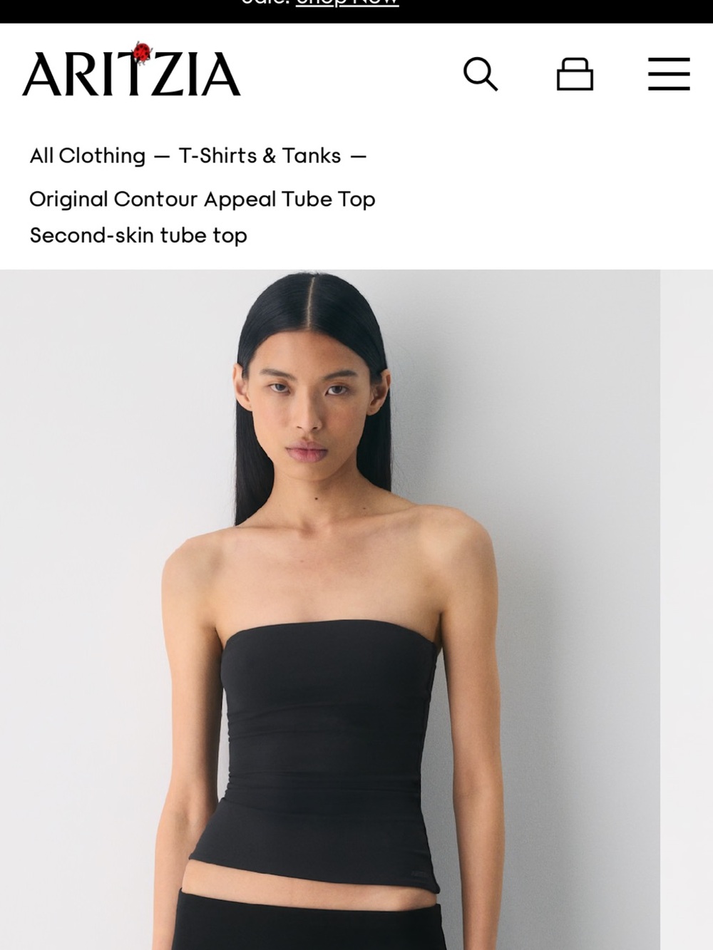 Aritzia Black Strapless Contour Tube Top